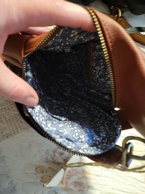 Antik Kraft Brown Crossbody with Blue Floral Lining